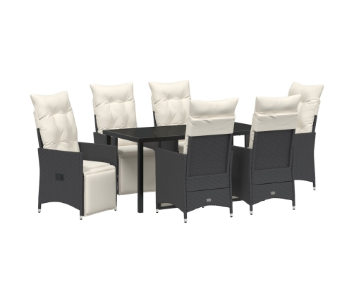 Set de Comedor de Jardín  de 7 Piezas con Cojines de Poliratán Negro