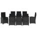 Set de comedor de jardín  9 piezas con cojines negro ratan poli