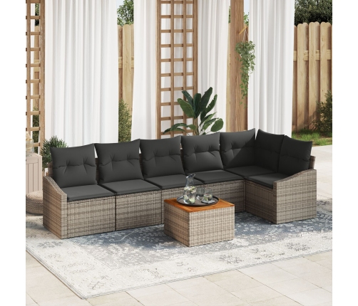 Conjunto de Sofás de Jardín 7 Piezas con Cojines Gris Polirratán Acacia