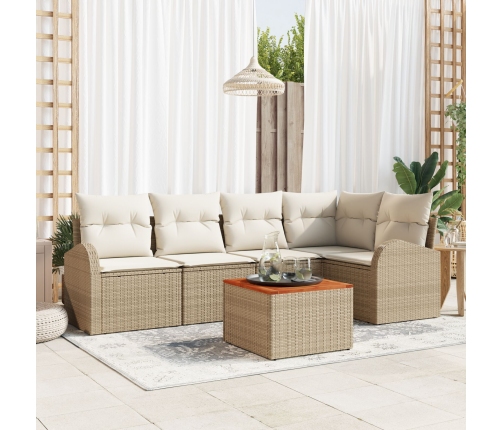 Conjunto de Sofás de Jardín  de 6 Piezas con Cojines Beige Poliratán Acacia