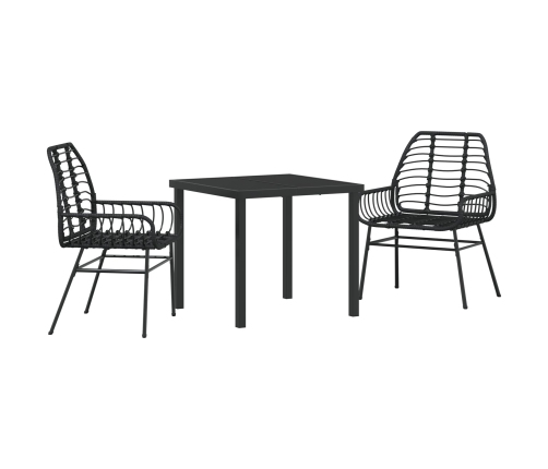 Juego de Comedor de Jardín de 3 Piezas Negro Poliratán