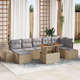 Juego de Sofás de Jardín de 8 Piezas con Cojines Beige de Poliratán
