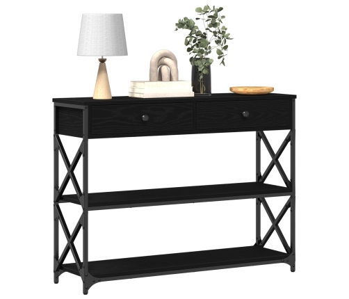 Mesa Consola  Negro Roble 100x28x75 cm Madera Elaborada y Acero
