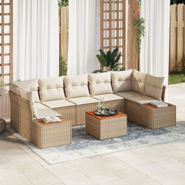 Juego de Sofás de Jardín  de 8 piezas con Cojines Beige de Poliratán