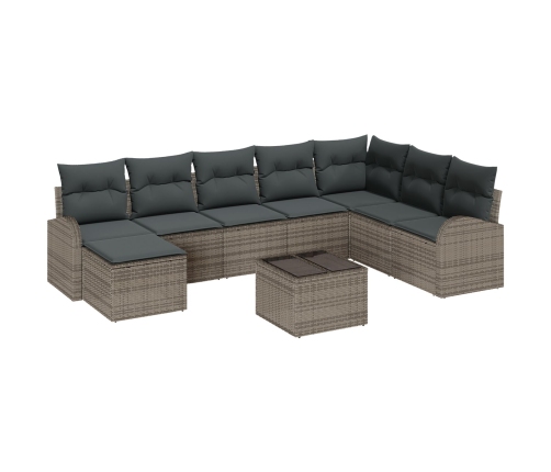 Conjunto de Sofá de Jardín  9 Piezas Gris Oscuro, Marrón