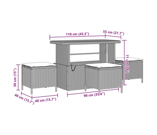 Conjunto de Comedor de Jardín de 4 Piezas con Cojines Beige de Ratán y Acacia