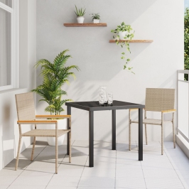 Sillas de jardín apilables  con cojines, 2 piezas, Beige, Ratán
