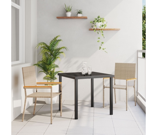 Sillas de jardín apilables  con cojines, 2 piezas, Beige, Ratán
