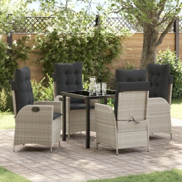 Set de Comedor de Jardín de 5 Piezas con Cojines Gris Claro Poliratán