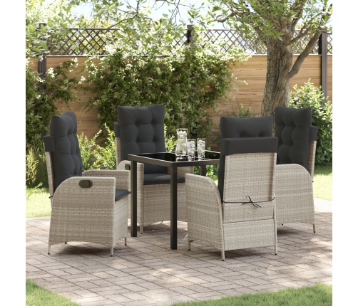 Set de Comedor de Jardín de 5 Piezas con Cojines Gris Claro Poliratán