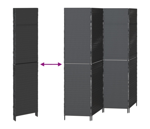 Divisor de ambientes  de 4 paneles plegable negro 195x180 cm de poli ratán