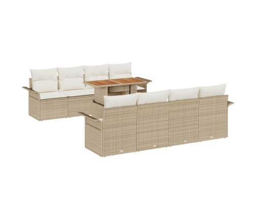 Conjunto de Sofá de Jardín de 9 Piezas con Cojines Beige Ratán Poliéster Acacia