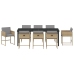 Set de Comedor de Jardín de 9 Piezas con Cojines Ratán Poliéster Beige
