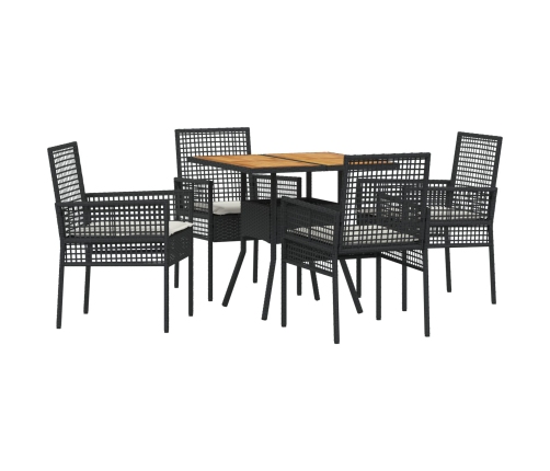 Conjunto de comedor de jardín de 5 piezas  con cojines en negro de poliratán