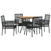 Conjunto de comedor de jardín de 5 piezas  con cojines en negro de poliratán