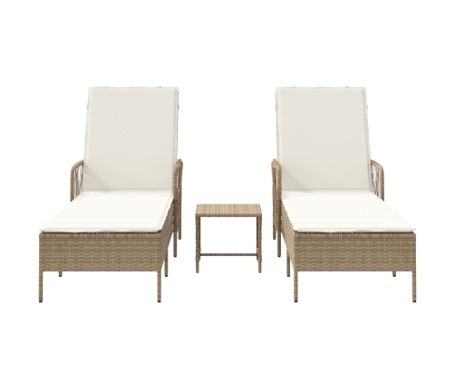 Conjunto de Tumbonas  Set de 3 Beige y Crema Ratán de PE, metal