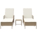 Conjunto de Tumbonas  Set de 3 Beige y Crema Ratán de PE, metal