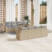Conjunto de Sofás de Jardín de 9 Piezas con Cojines Beige de Ratán Poliéster