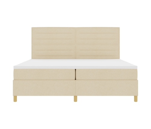 Cama con Somier y Colchón & LED Crema 200x200 cm Tela