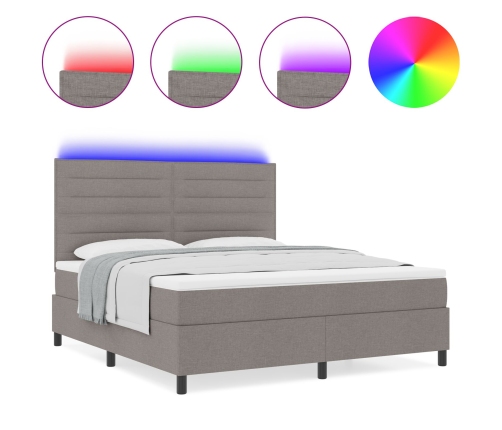 Cama con base de muelles  con colchón & LED Taupe 140x190 cm Tela