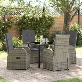 Set de Comedor de Jardín de 5 Piezas  con Cojines Ratán Poliéster Gris