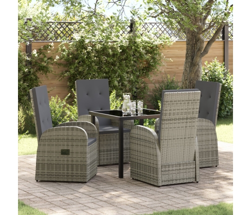 Set de Comedor de Jardín de 5 Piezas  con Cojines Ratán Poliéster Gris
