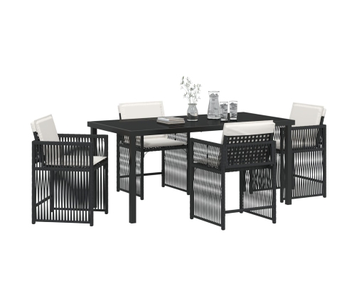 Set de Comedor de Jardín de 5 Piezas con Cojines Negro Poliratán