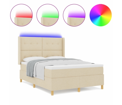 Cama Box Spring  con colchón y LED Crema 160x200 cm Tela