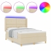 Cama Box Spring  con colchón y LED Crema 160x200 cm Tela