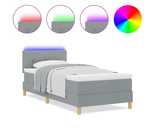 Cama con base  con colchón y LED gris claro 100x200 cm tela