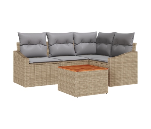 Conjunto de sofá de jardín de 5 piezas con cojines beige de ratán sintético de acacia