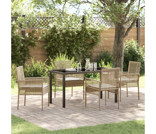 Juego de Comedor de Jardín de 5 Piezas con Cojines Beige de Ratán