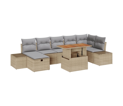 Juego de Comedor de Jardín  de 8 Piezas con Cojines Beige Ratán Poliéster
