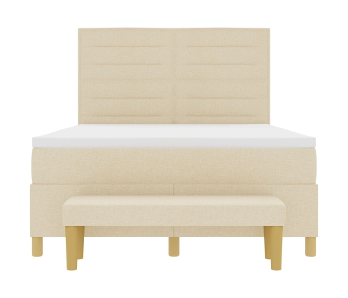 Cama con somier y colchón  y banco Crema 160x200 cm Tela