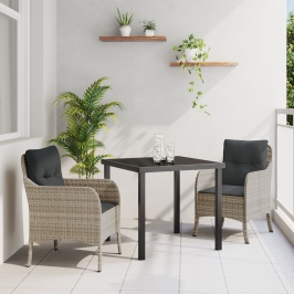 Juego de Comedor de Jardín de 3 Piezas con Cojines Gris Claro Poliratán