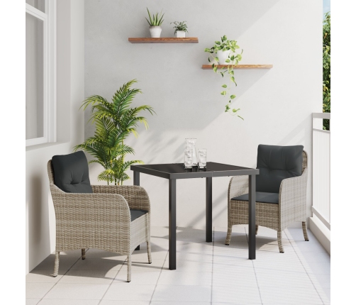 Juego de Comedor de Jardín de 3 Piezas con Cojines Gris Claro Poliratán