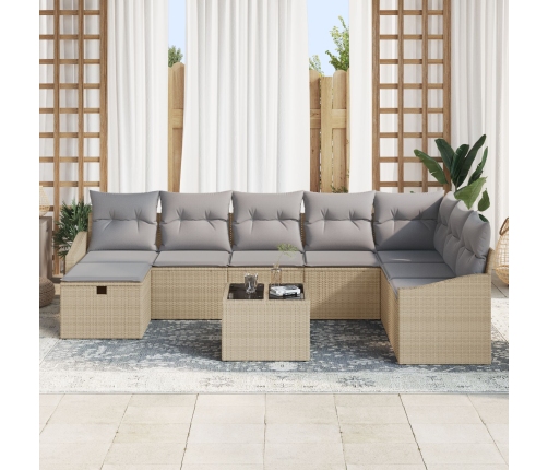 Conjunto de Sofá de Jardín  de 9 Piezas con Cojines Beige de Ratán Poliéster