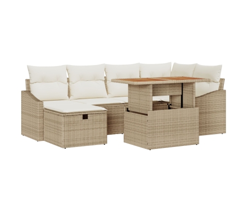 Conjunto de Sofá de Jardín de 7 Piezas con Cojines Beige Poliratán