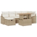 Conjunto de Sofá de Jardín de 7 Piezas con Cojines Beige Poliratán