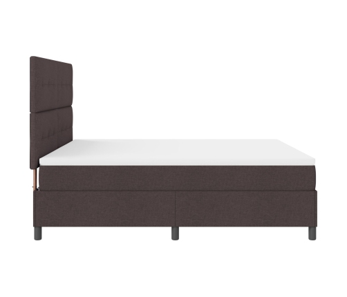 Cama con Base de Resortes y Colchón Marrón Oscuro Super King Tela