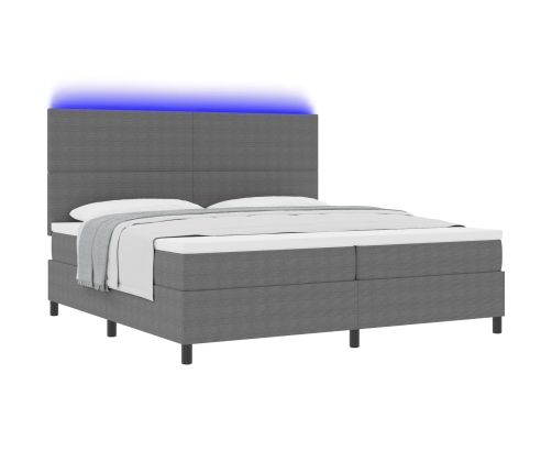 Cama con Somier  con Colchón y Luz LED Gris 200x200 cm Tela de Pana