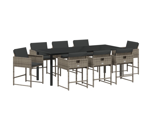 Conjunto de Comedor de Jardín de 9 Piezas con Cojines Gris Rattan PE