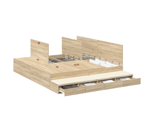Estructura de Cama con Almacenamiento  Marrón Madera Fuerte