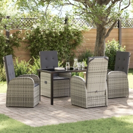 Conjunto de Comedor de Jardín de 5 Piezas con Cojines de Poliratán Gris