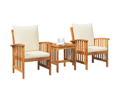 Conjunto de Jardín de 3 Piezas con Cojines de Madera Sólida de Acacia