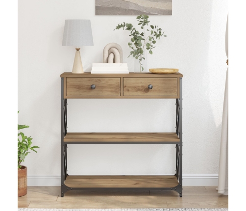Mesa Consola  de Roble Artesanal 75x28x75 cm Madera Ingenierizada y Acero