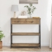 Mesa Consola  de Roble Artesanal 75x28x75 cm Madera Ingenierizada y Acero