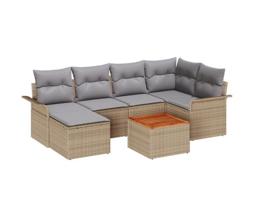 Juego de Sofás de Jardín de 7 Piezas con Cojines Beige Poliratán Acacia