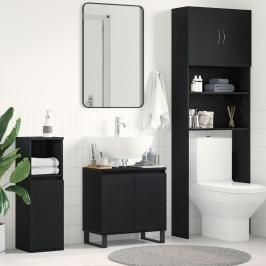 Armario de lavabo  Negro Roble 58x33x60 cm Madera elaborada