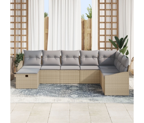 Conjunto de Sofá de Jardín de 8 Piezas con Cojines Ratán Poli Beige